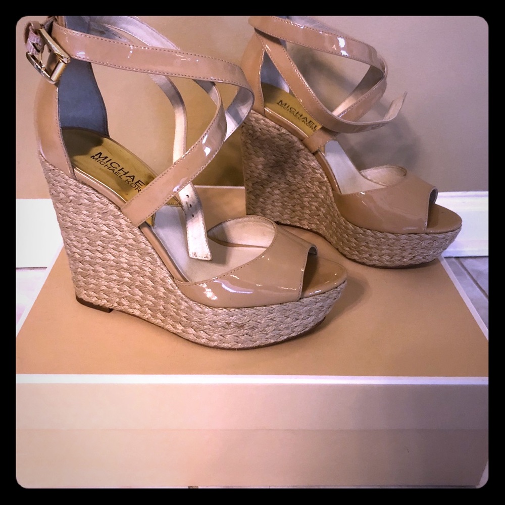 Michael Kors patent wedge espadrilles.